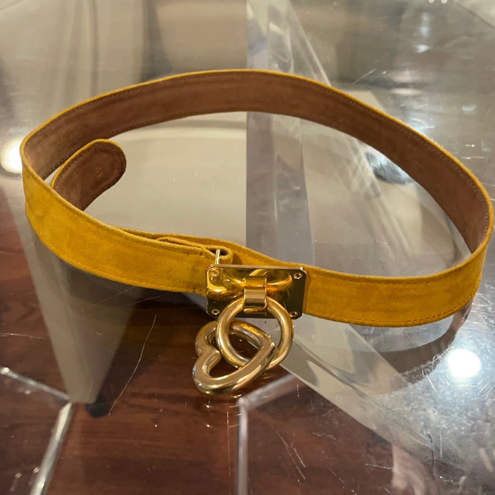 Moschino yellow suede gold heart belt